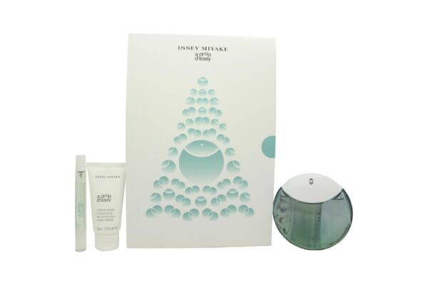 Issey Miyake A Drop d'Issey Presentset 90 EDP Sprej + 50ml Återfuktande Handkräm + 10ml EDP Handväska Sprej