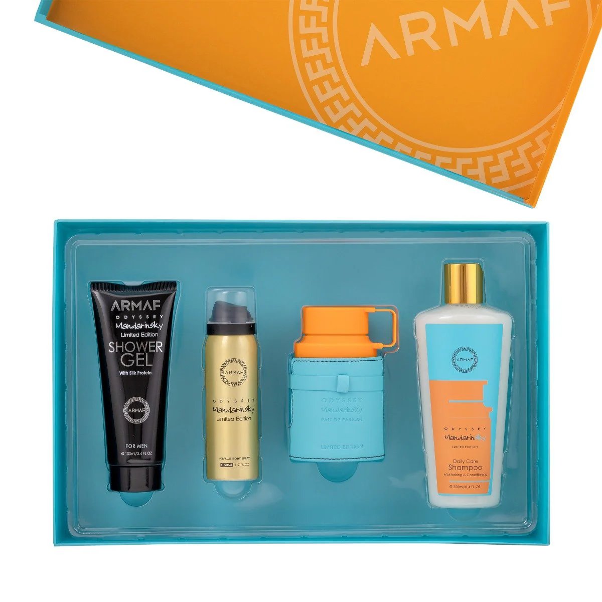 Armaf Odyssey Mandarin Sky Gift Set 100ml EDP + 250ml Shampoo + 100ml Shower Gel + 50ml Body Spray 4 Armaf Odyssey Mandarin Sky Gift Set 100ml EDP + 250ml Shampoo + 100ml Shower Gel + 50ml Body Spray - Image 1