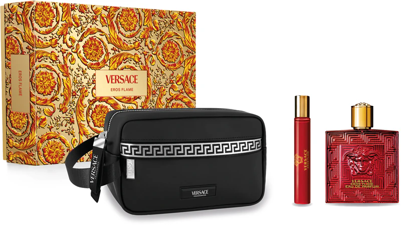 Versace Eros Flame Gift Set 100ml EDP + 10ml EDP + Toiletry Bag Versace Eros Flame Gift Set 100ml EDP + 10ml EDP + Toiletry Bag - Image 1